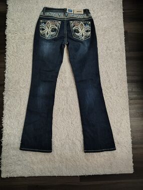 Dark Blue Women's Flare Jeans with Embroidered Back Pockets